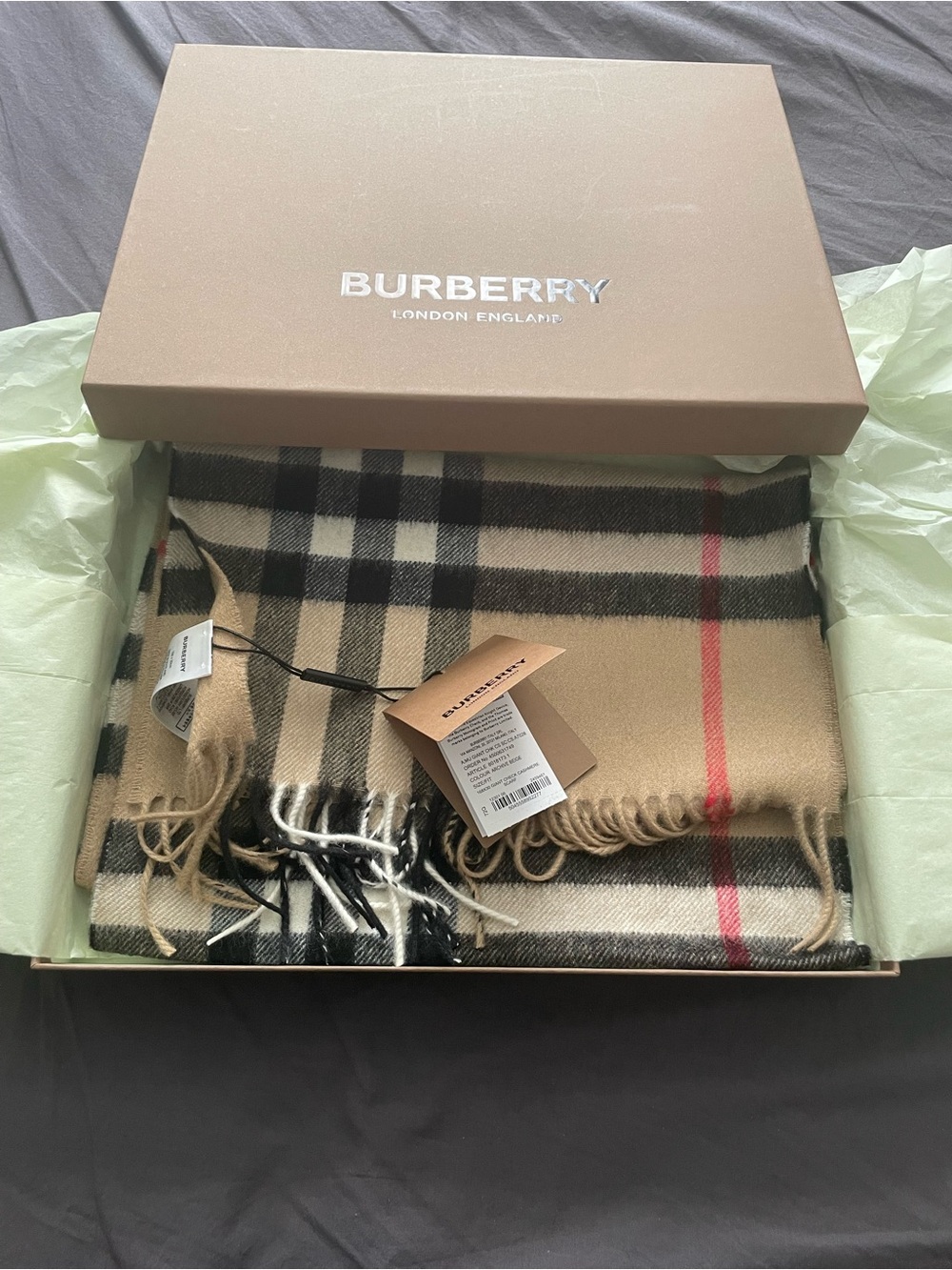 Burberry Beige, Black & White Giant Check Cashmere Scarf